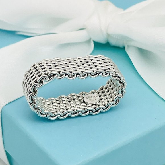 Size 10 Tiffany & Co Somerset Ring Mesh Weave Mens Unisex in Sterling Silver